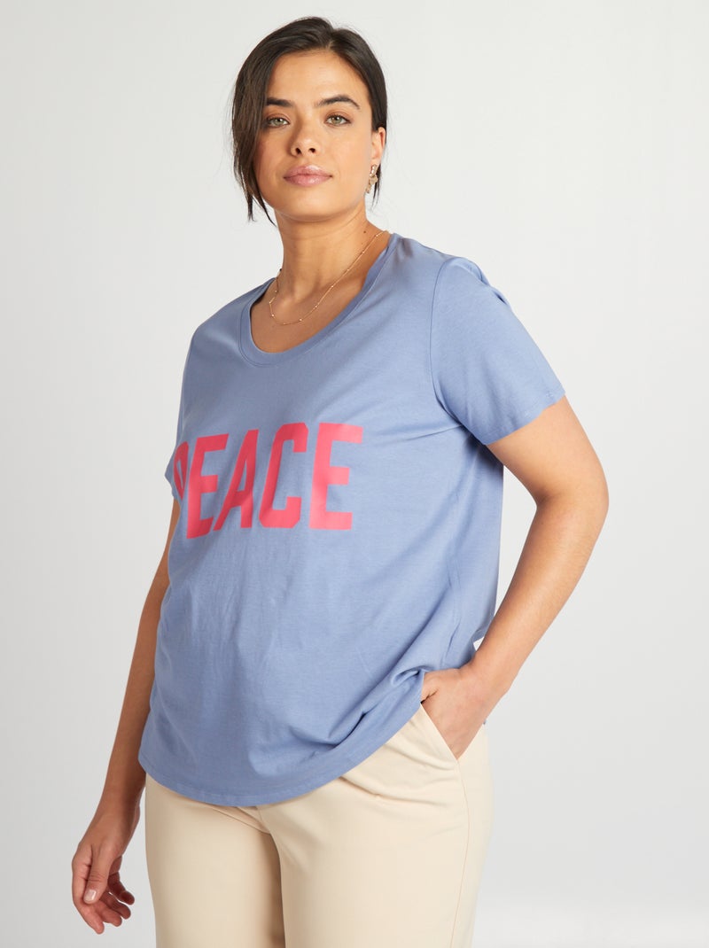 Katoenen T-shirt met print BLAUW - Kiabi