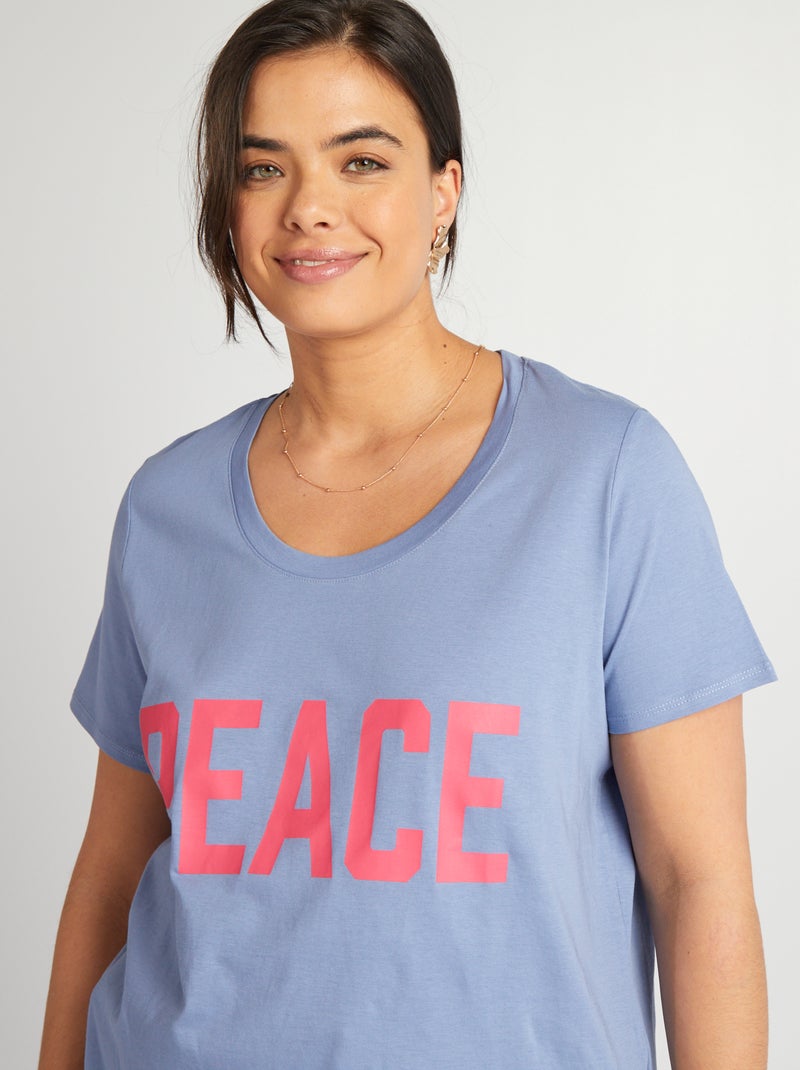 Katoenen T-shirt met print BLAUW - Kiabi