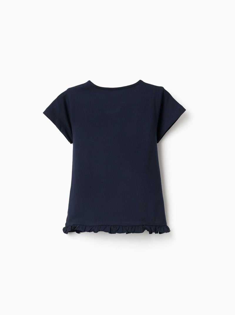 Katoenen t-shirt met print en gerafelde zoom Donkerblauw - Kiabi
