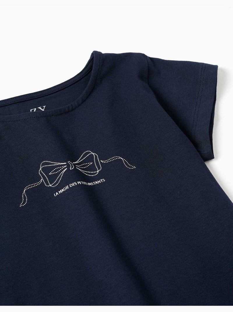Katoenen t-shirt met print en gerafelde zoom Donkerblauw - Kiabi