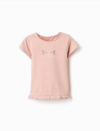 Katoenen t-shirt met print en gerafelde zoom