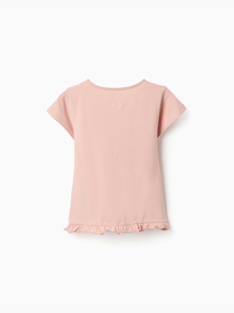 Katoenen t-shirt met print en gerafelde zoom Lichtroze - Kiabi