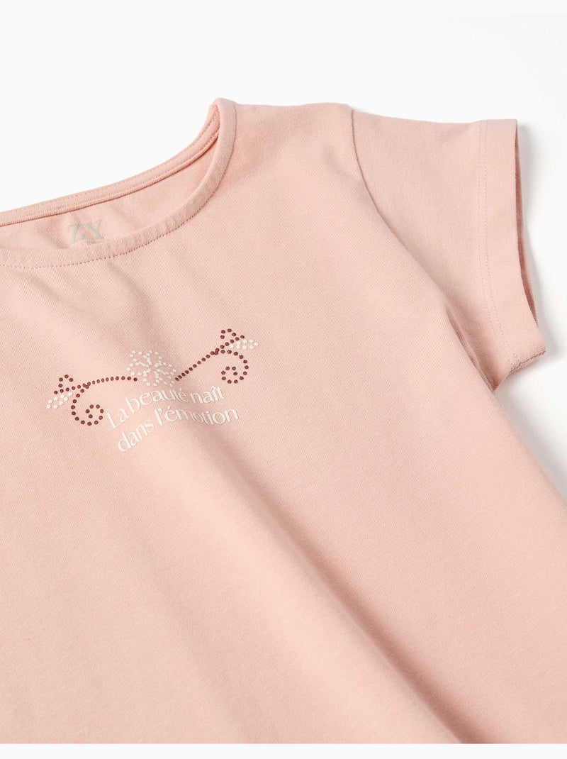 Katoenen t-shirt met print en gerafelde zoom Lichtroze - Kiabi