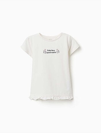 Katoenen t-shirt met print en gerafelde zoom
