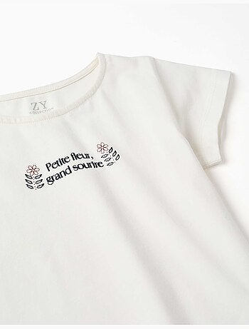 Katoenen t-shirt met print en gerafelde zoom