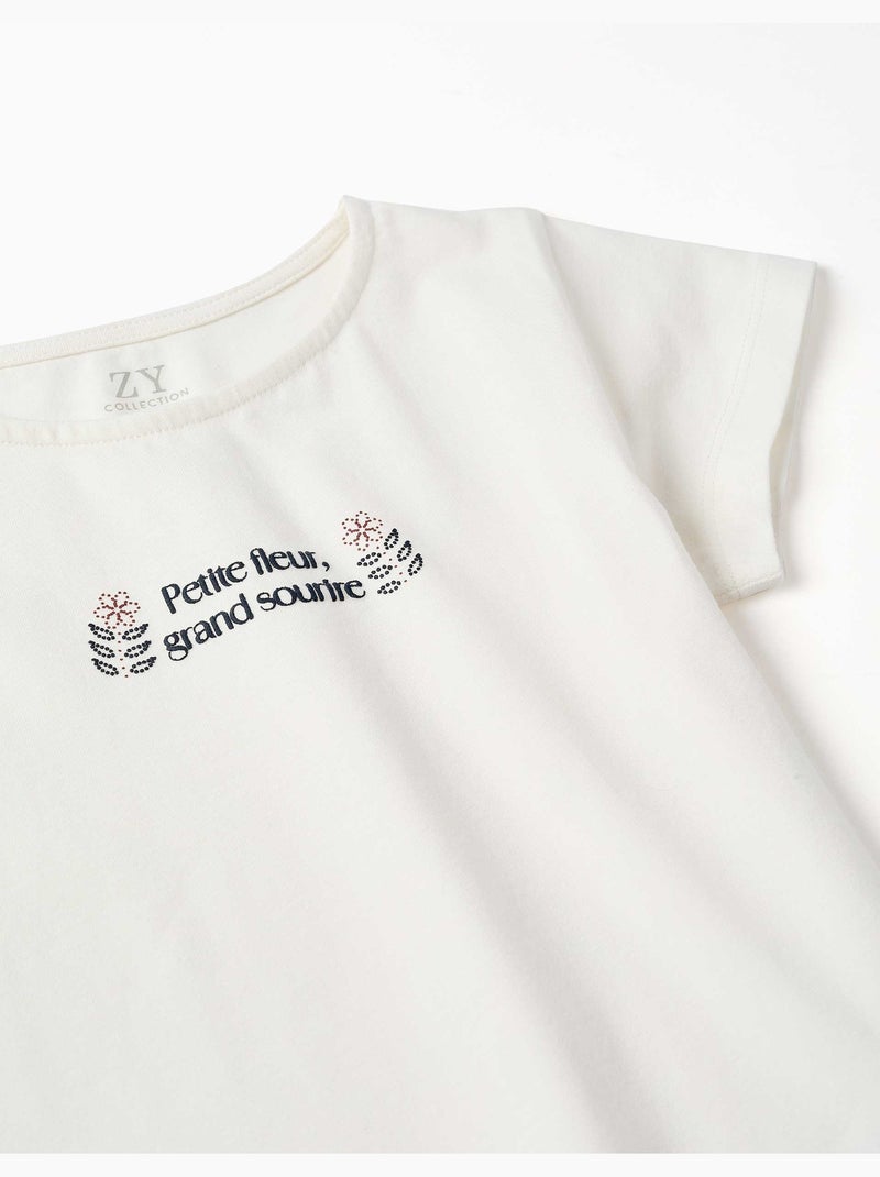 Katoenen t-shirt met print en gerafelde zoom Wit - Kiabi