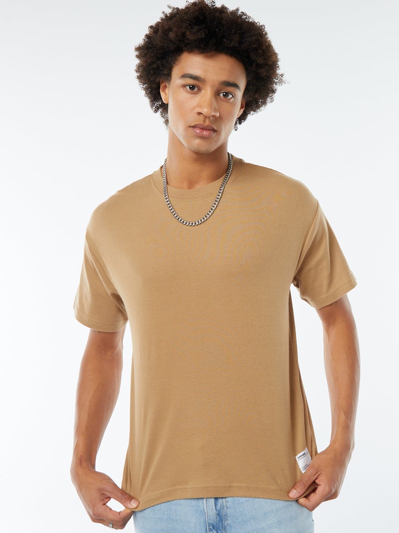 Katoenen T-shirt met ronde hals BIEGE - Kiabi