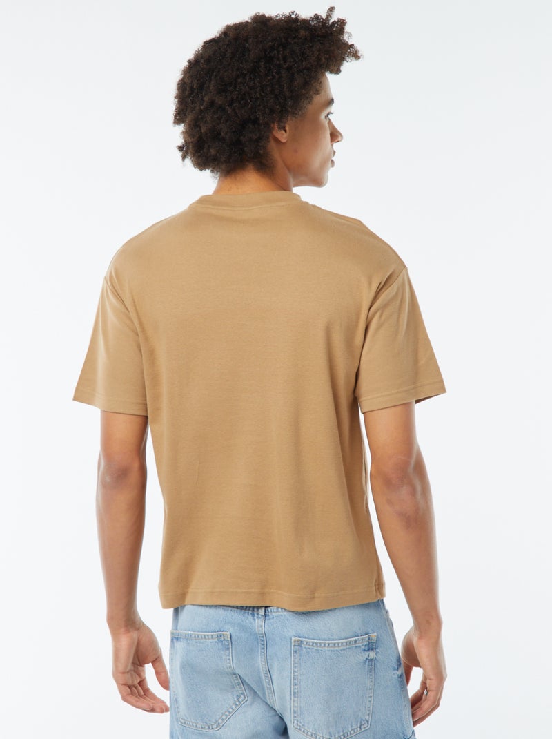 Katoenen T-shirt met ronde hals BIEGE - Kiabi