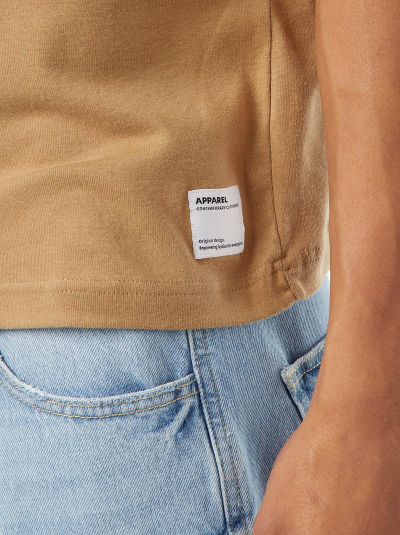 Katoenen T-shirt met ronde hals BIEGE - Kiabi