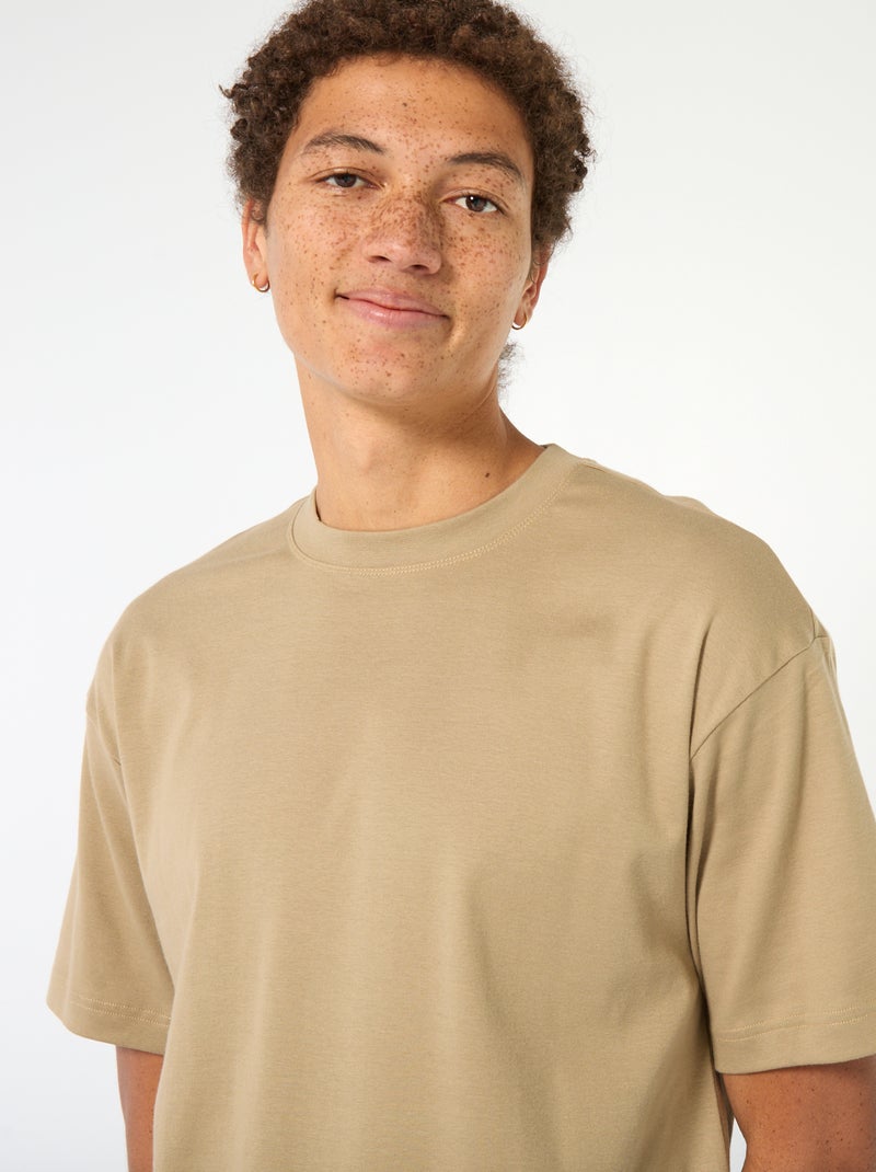 Katoenen T-shirt met ronde hals Biege - Kiabi