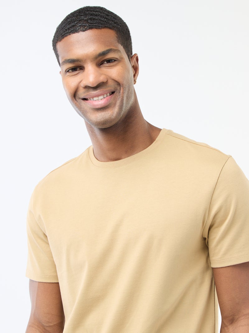 Katoenen T-shirt met ronde hals Biege - Kiabi