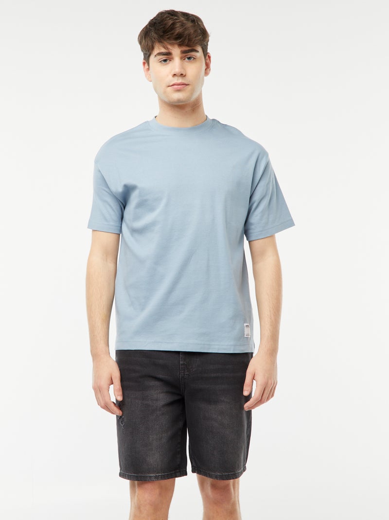 Katoenen T-shirt met ronde hals BLAUW - Kiabi
