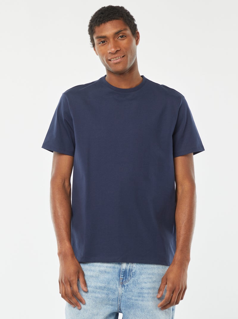 Katoenen T-shirt met ronde hals blauw - Kiabi