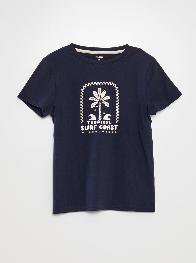 Katoenen T-shirt met ronde hals BLAUW - Kiabi