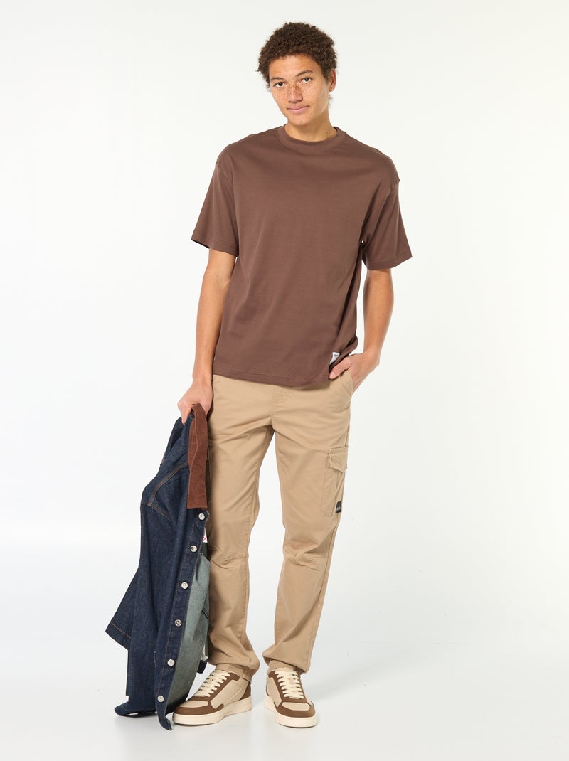 Katoenen T-shirt met ronde hals Bruin - Kiabi