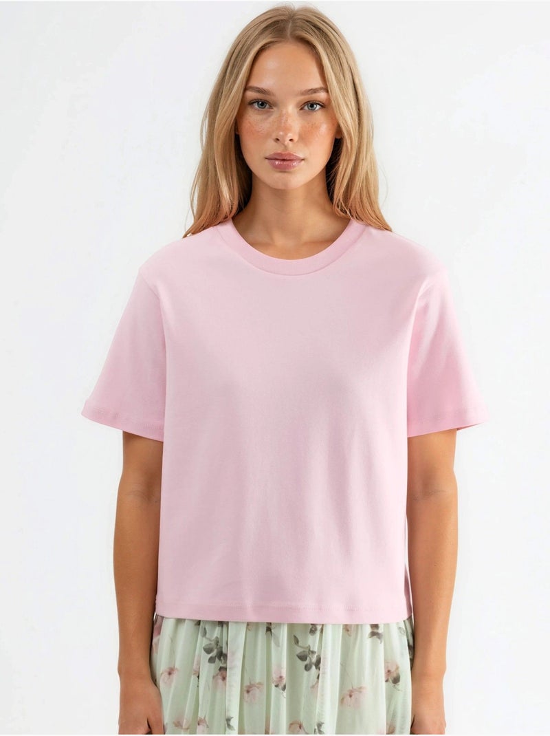 Katoenen t-shirt met ronde hals busem Bleekroze - Kiabi