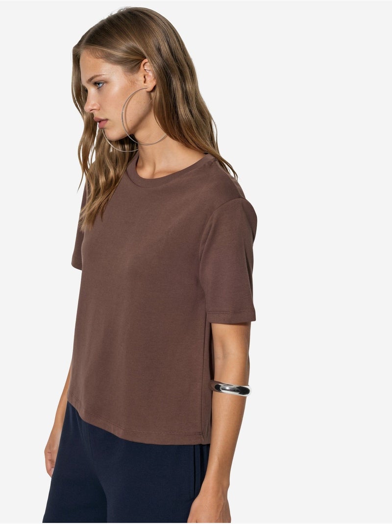 Katoenen t-shirt met ronde hals busem Bruin - Kiabi
