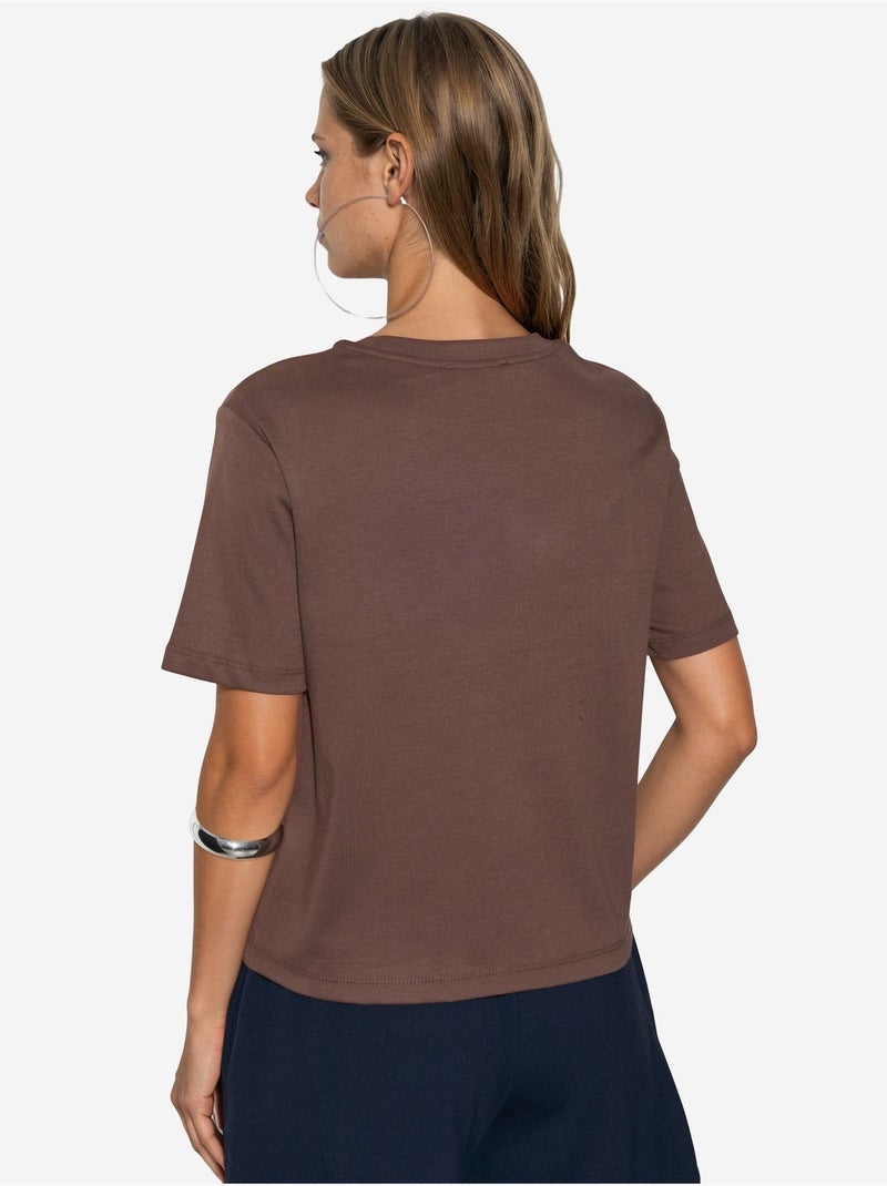Katoenen t-shirt met ronde hals busem Bruin - Kiabi