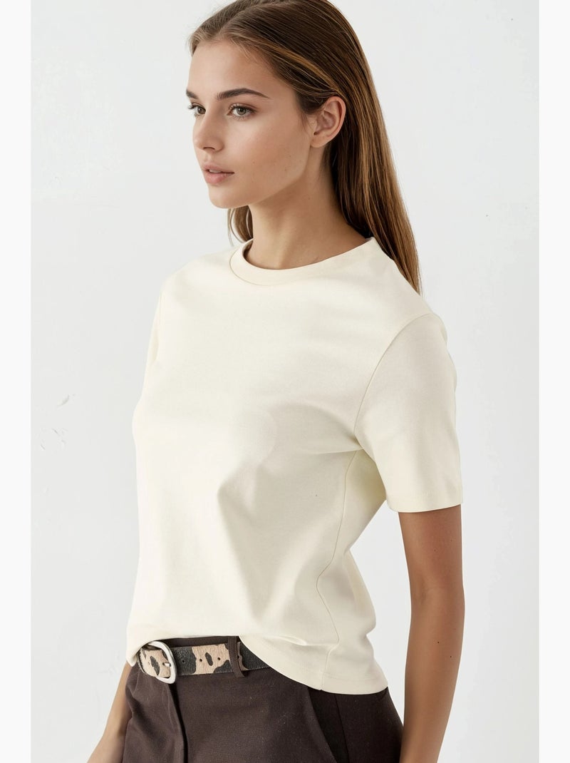 Katoenen t-shirt met ronde hals busem Citroengeel - Kiabi