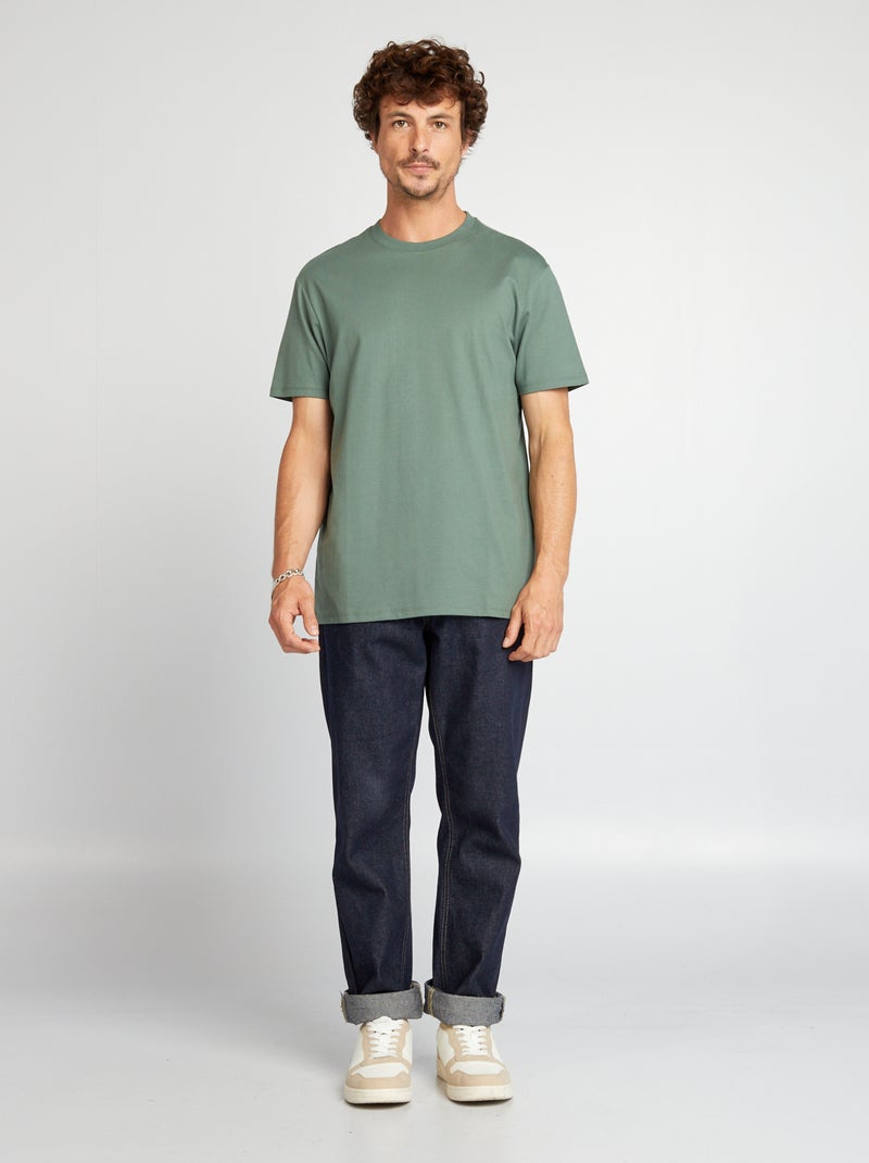 Katoenen T-shirt met ronde hals GROEN - Kiabi