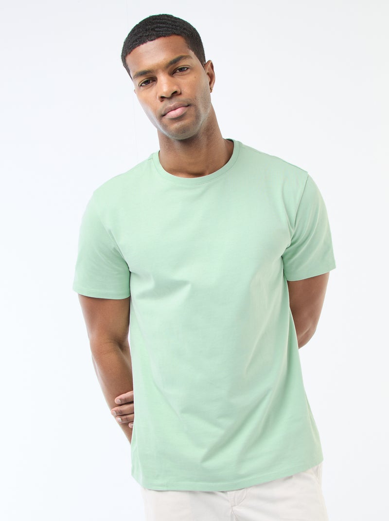 Katoenen T-shirt met ronde hals Groen - Kiabi