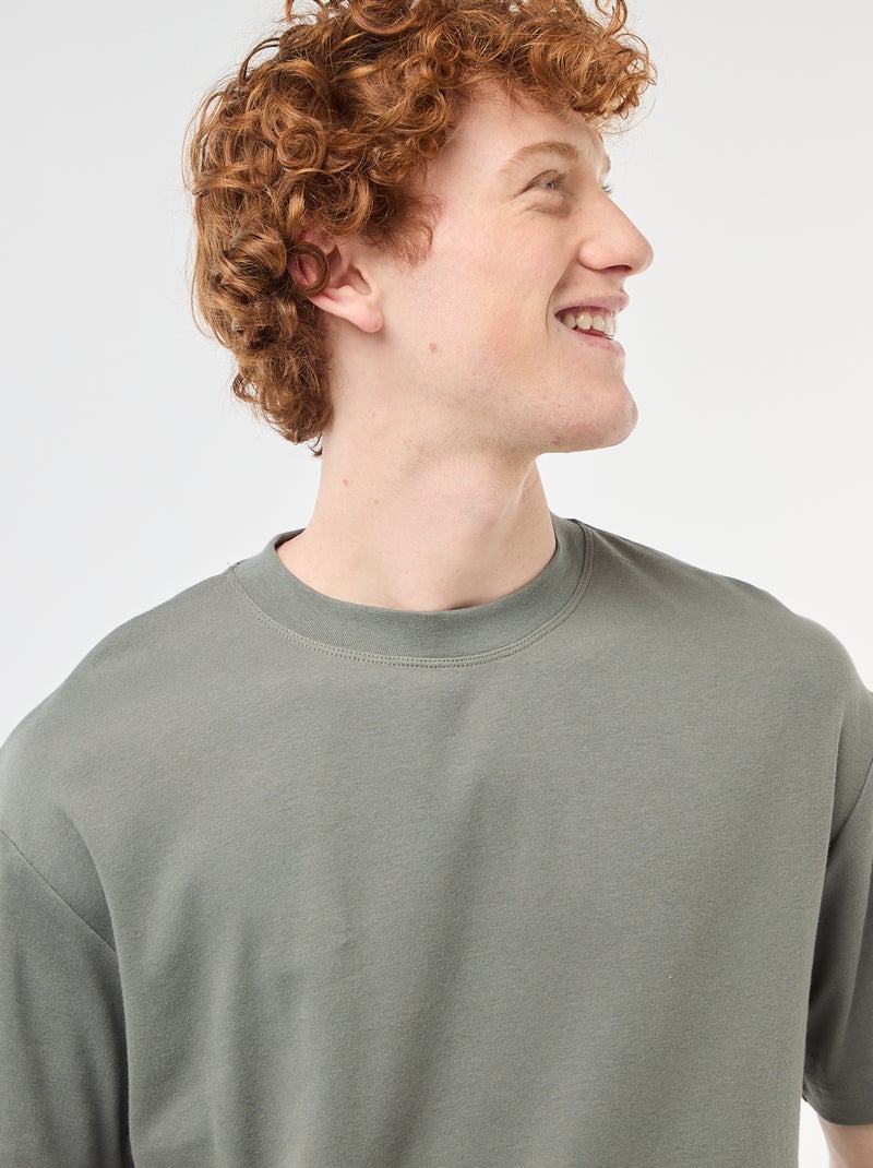 Katoenen T-shirt met ronde hals Kaki - Kiabi