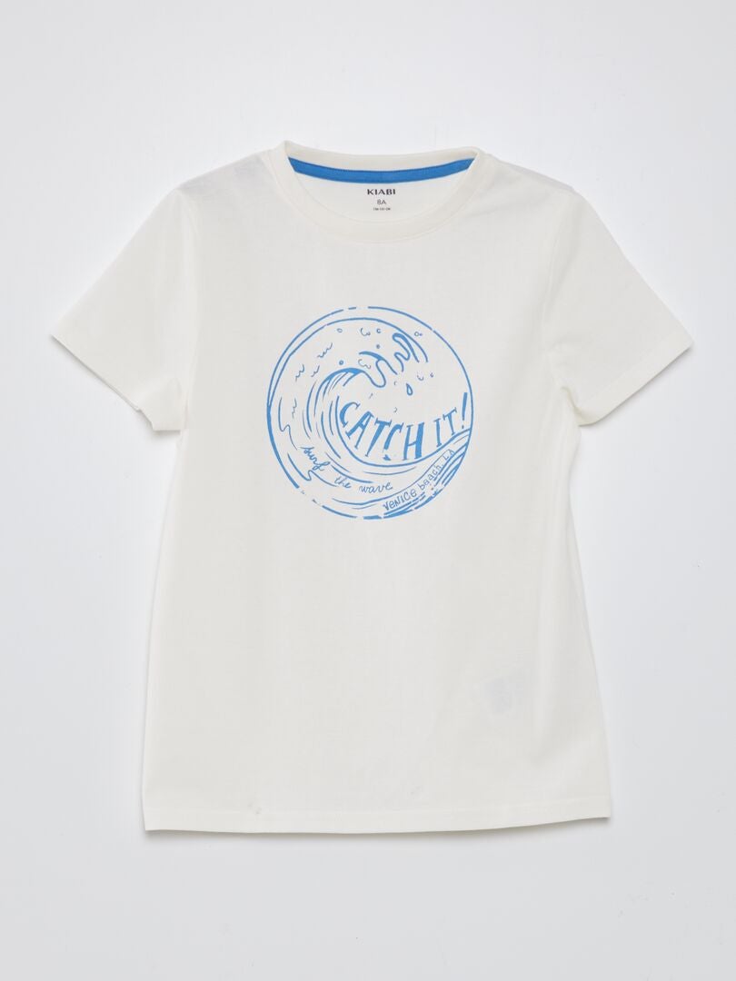 Katoenen T-shirt met ronde hals WIT - Kiabi
