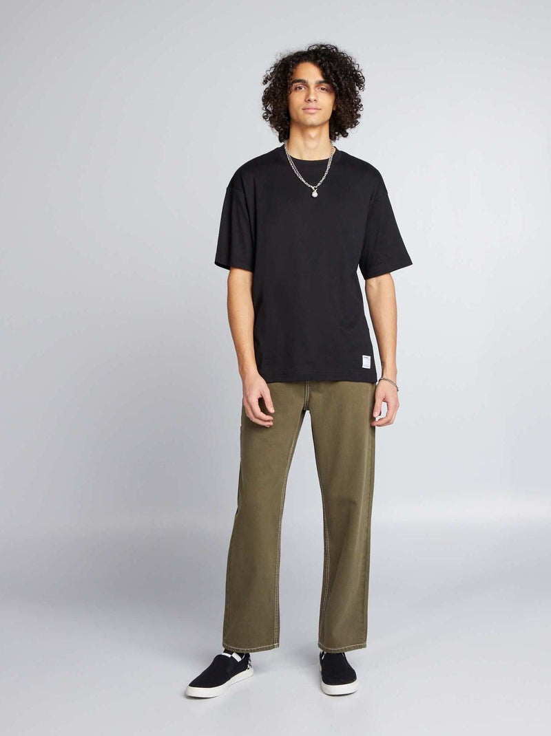 Katoenen T-shirt met ronde hals zwart - Kiabi