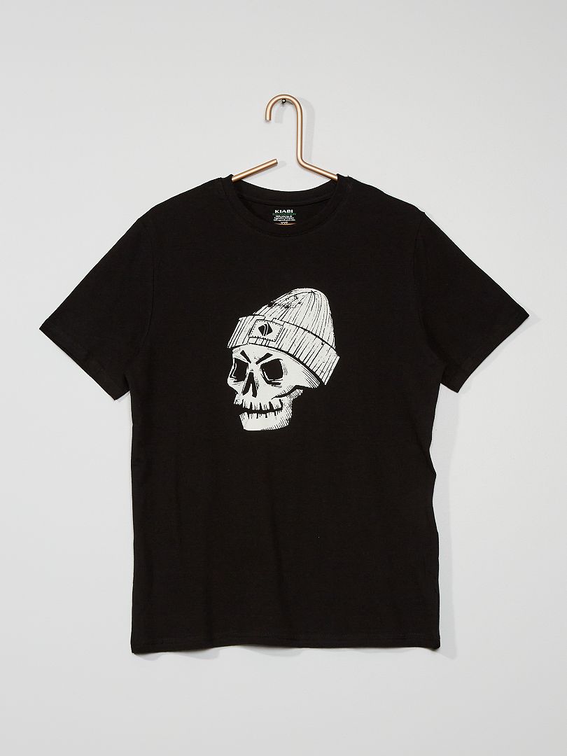 Katoenen T-shirt met schedelprint ZWART - Kiabi