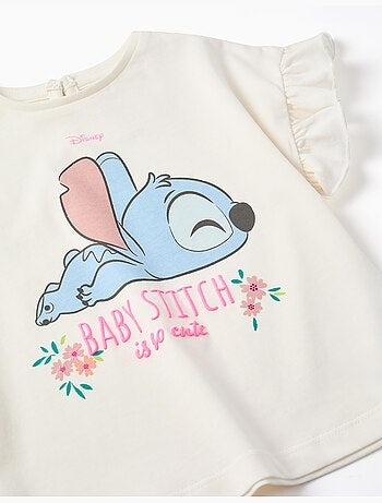 Katoenen t-shirt met stitch print en ruches