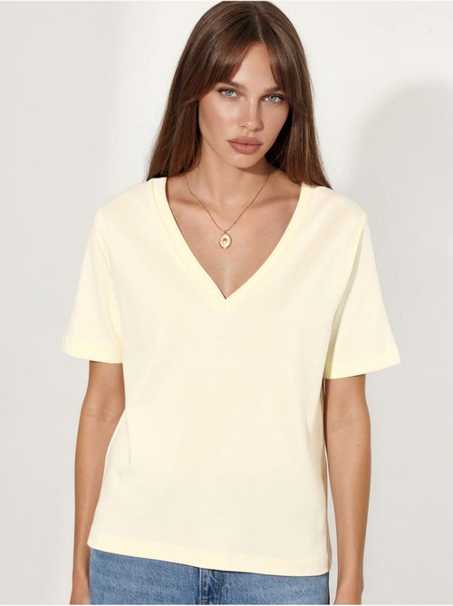 Katoenen t-shirt met v-hals, reguliere pasvorm en effen kleur busem - Kiabi