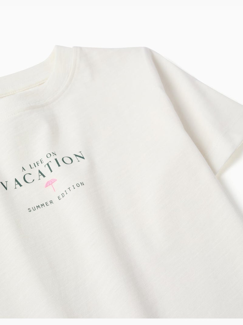 Katoenen T-shirt met vakantie print Lichtbeige - Kiabi