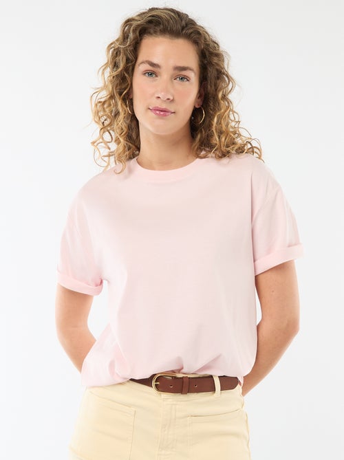 Katoenen T-shirt voor dames met ronde hals en korte mouwen - Kiabi