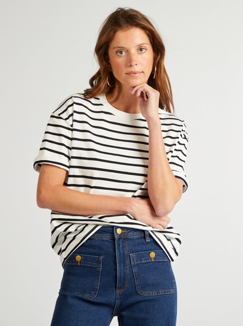 Katoenen T-shirt voor dames met ronde hals en korte mouwen - Kiabi