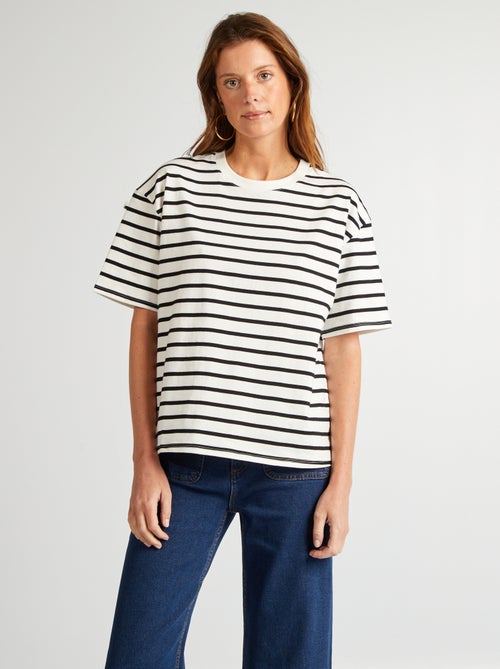 Katoenen T-shirt voor dames met ronde hals en korte mouwen - Kiabi