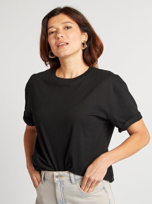 Katoenen T-shirt voor dames met ronde hals en korte mouwen - Kiabi