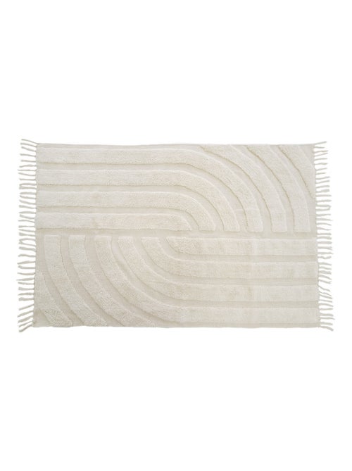 Katoenen tapijt RETRO met geometrische lijnen ecru 100 x 150 cm – Future Home - Kiabi Katoenen tapijt RETRO met geometrische lijnen ecru 100 x 150 cm – Future Home - Kiabi