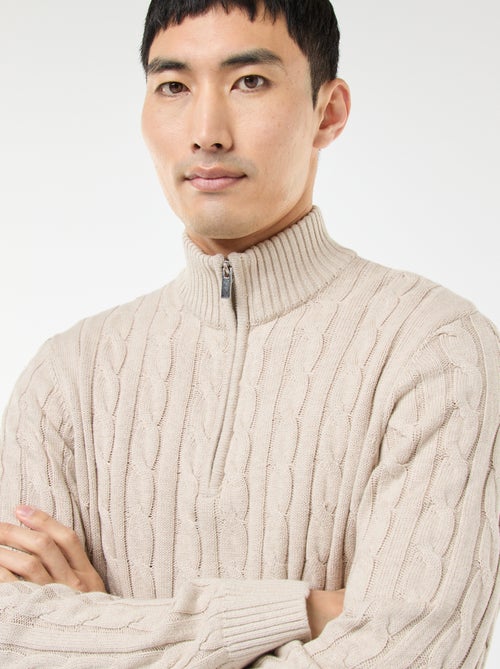 Katoenen trui met kabelpatroon en schipperskraag met ritsje - Kiabi