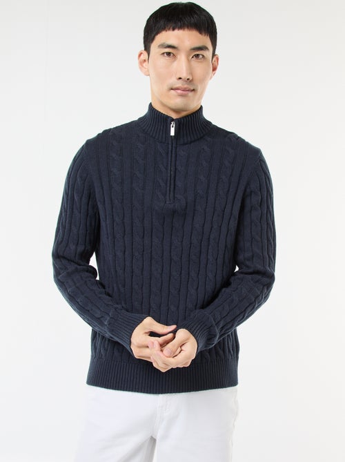 Katoenen trui met kabelpatroon en schipperskraag met ritsje - Kiabi