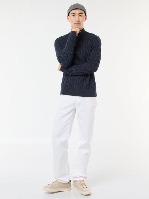 Katoenen trui met kabelpatroon en schipperskraag met ritsje - Kiabi