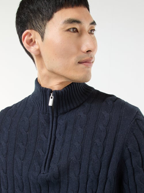 Katoenen trui met kabelpatroon en schipperskraag met ritsje - Kiabi