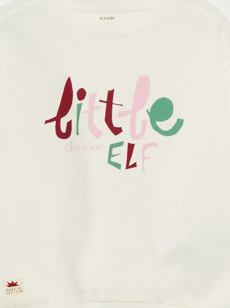 Katoenen trui met kerstmotief Wit - Kiabi