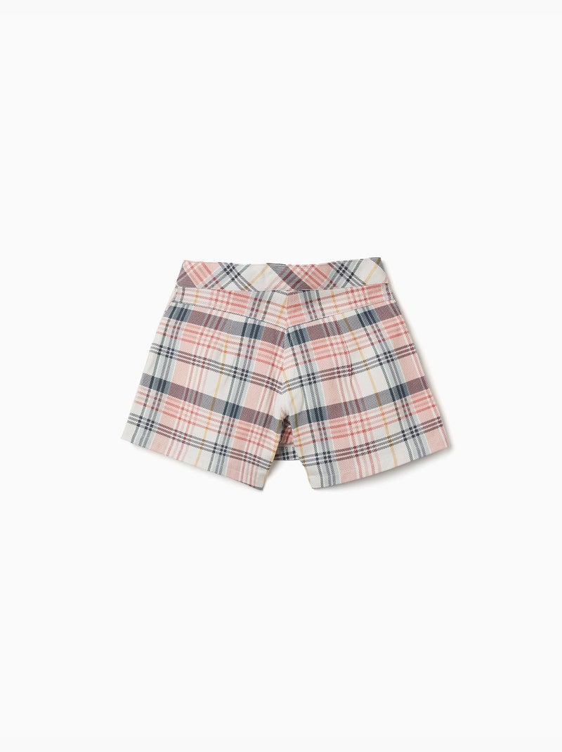 Katoenen twill skort met ruitpatroon Wit - Kiabi
