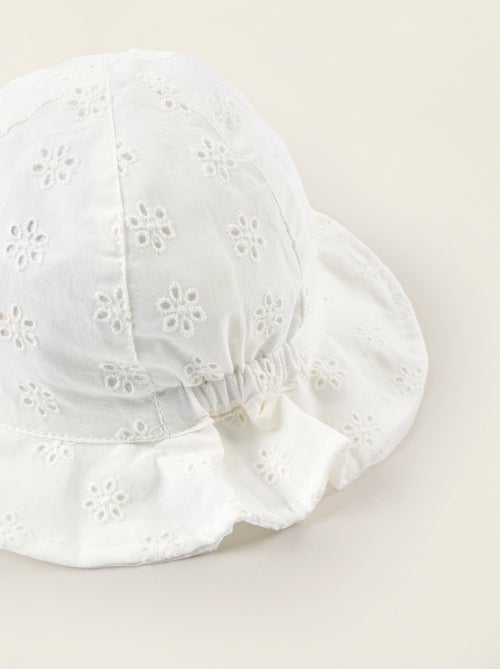 Katoenen zonnehoed met broderie anglaise - Kiabi