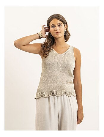 KENATRA mouwloze top van lurex gebreide stof
