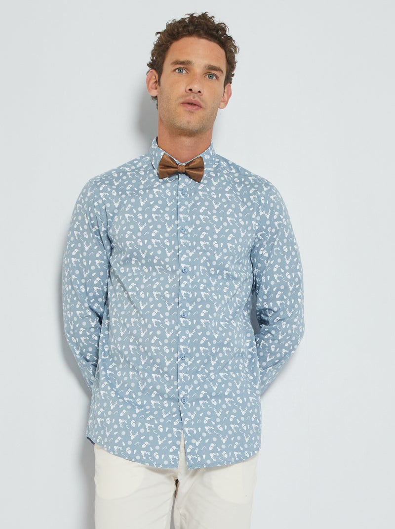 Kersthemd met print BLAUW - Kiabi