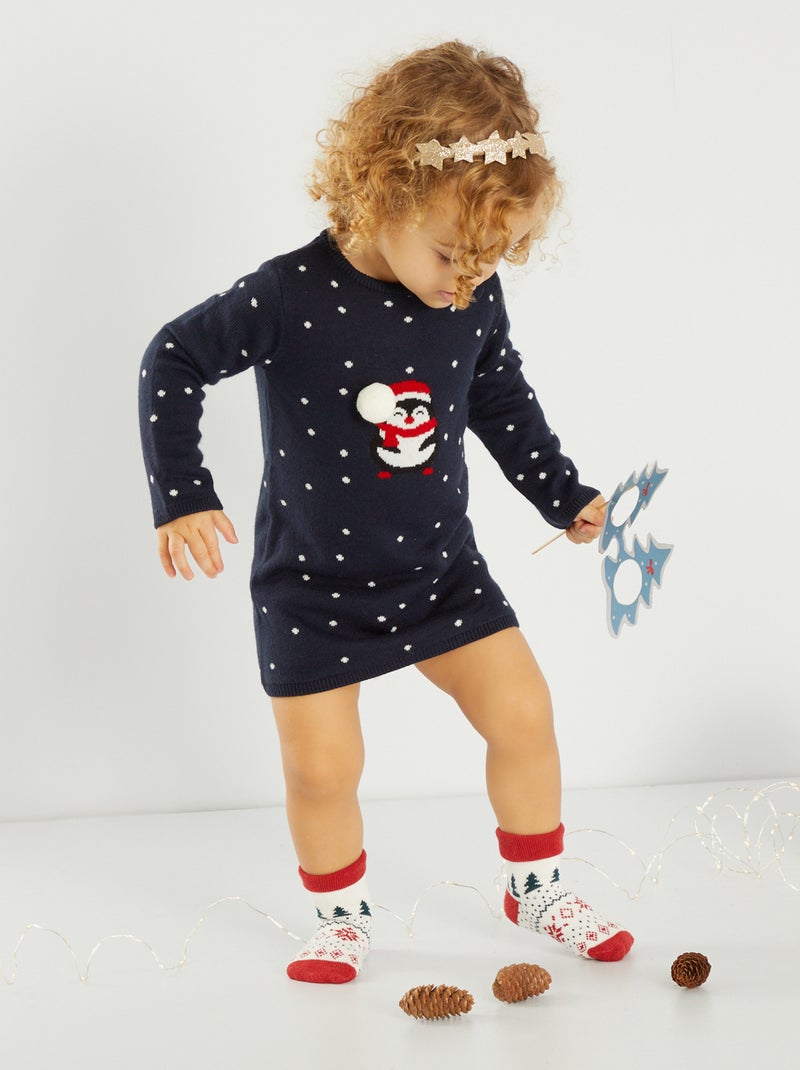 Kerstjurk met pinguïnprint ZWART - Kiabi