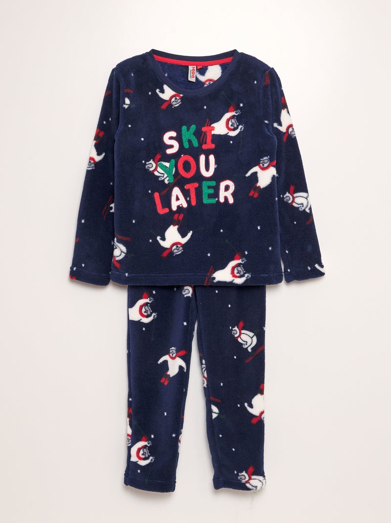 Kerstpyjama in fleece - 2-delig BLAUW - Kiabi