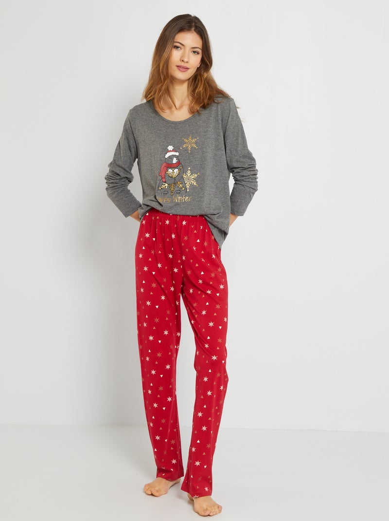 Kerstpyjama van jersey - 2-delig grijs / rood - Kiabi