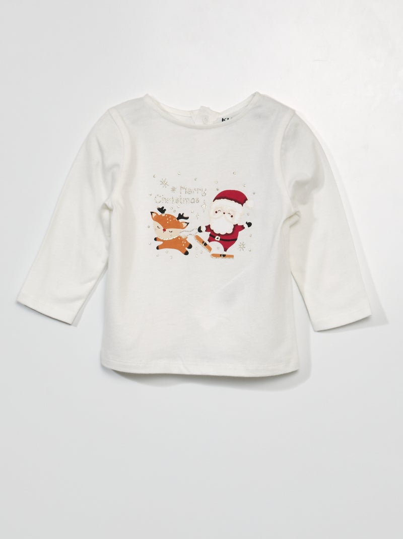 Kerstshirt met kerstman WIT - Kiabi